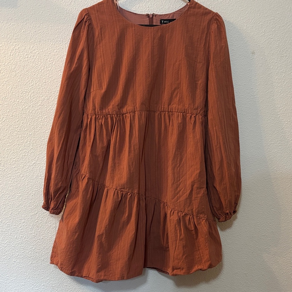 Very J Terracotta Long Sleeve Dress